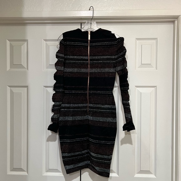 NWT TED BAKER SIMONA BLACK LUREX STRIPED BOW DETAIL DRESS SIZE TB 1 - Picture 5 of 13